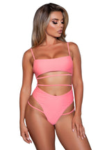 women's pink swimwear swimsuit, cutout design for beach days