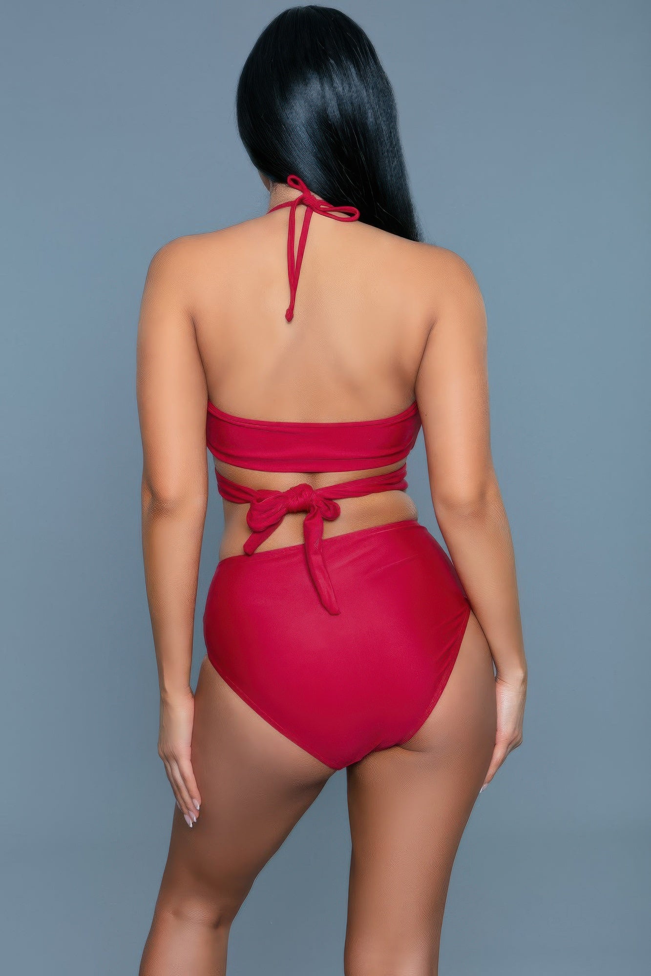 Women's red high-waisted swimsuit, perfect for beach days