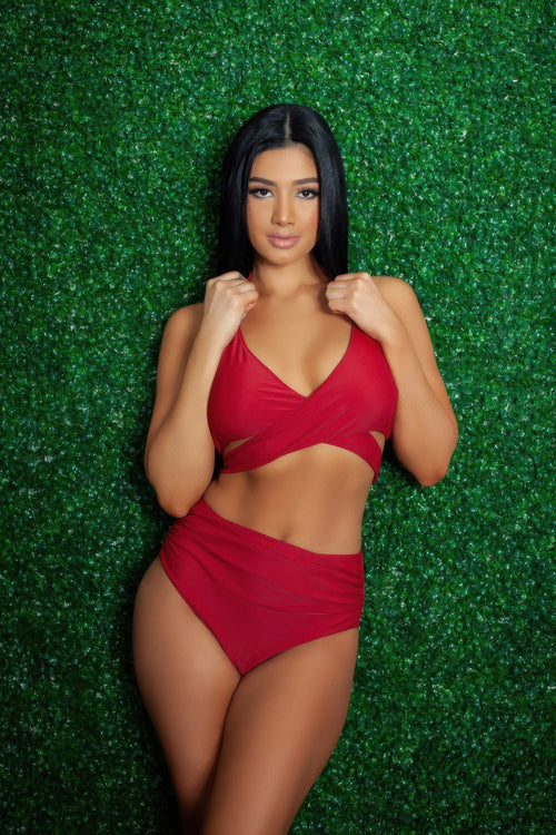 Women's red swimwear swimsuit, stylish two-piece for beach days