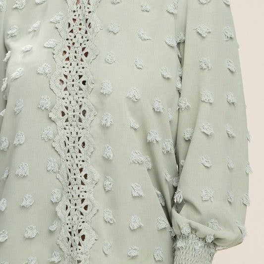 Women's Shirts Swiss Dot Contrast Lace Blouse