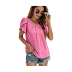 Swiss Dot Round Neck Petal Sleeve Top - VacationGrabs