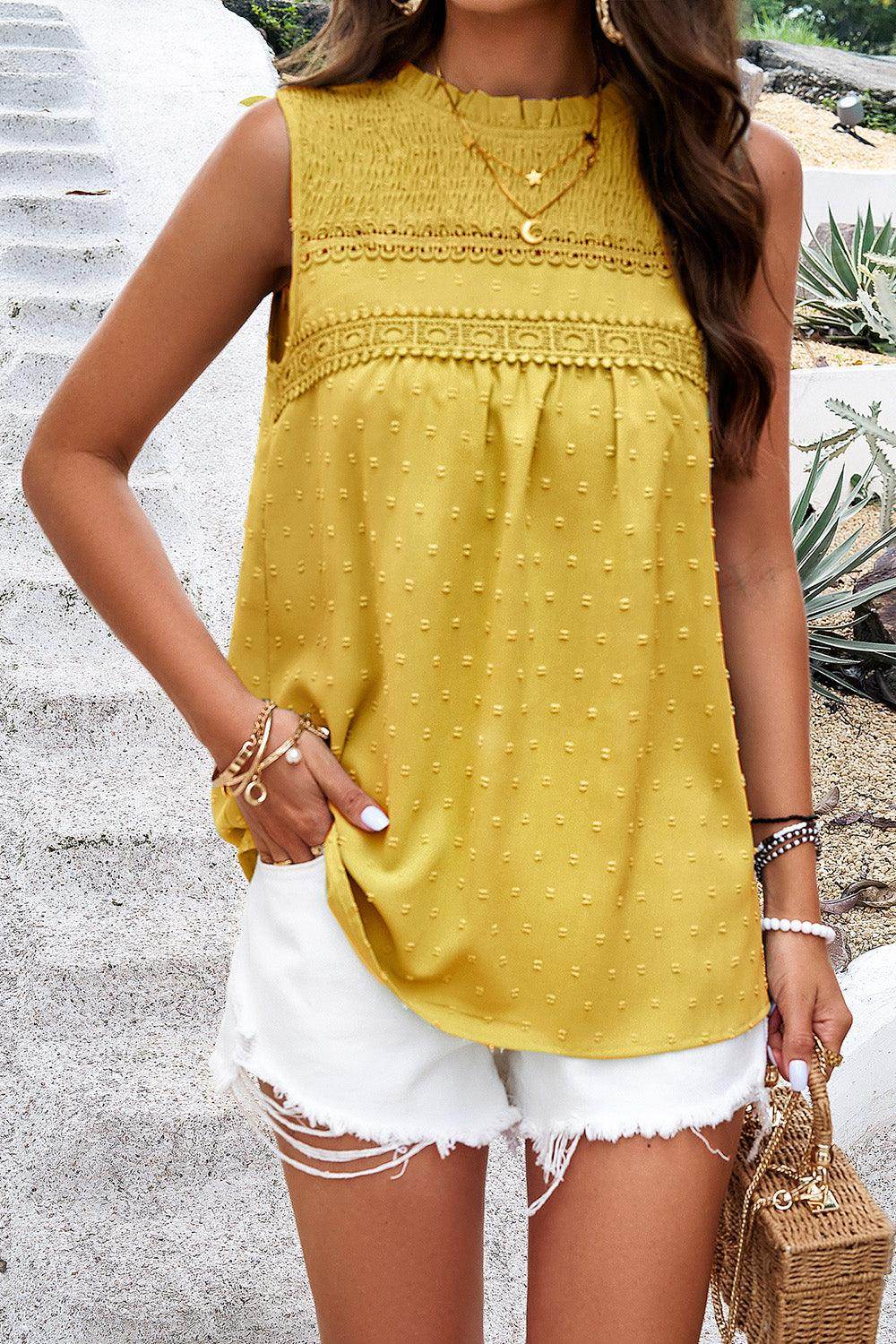 Swiss Dot Round Neck Tank - VacationGrabs