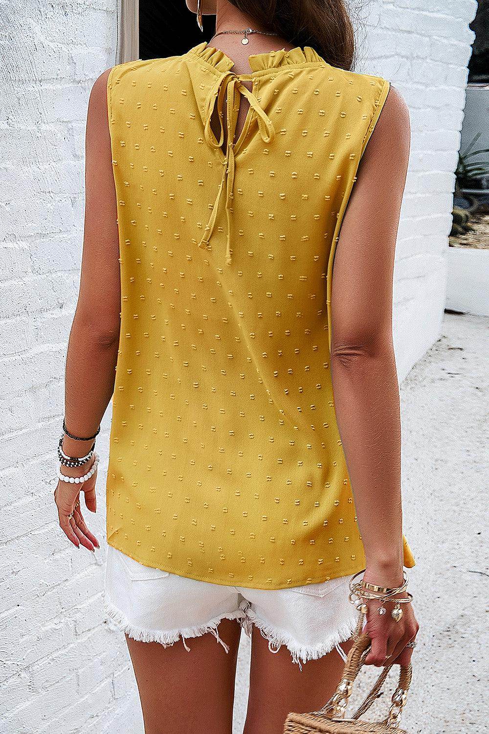 Swiss Dot Round Neck Tank - VacationGrabs