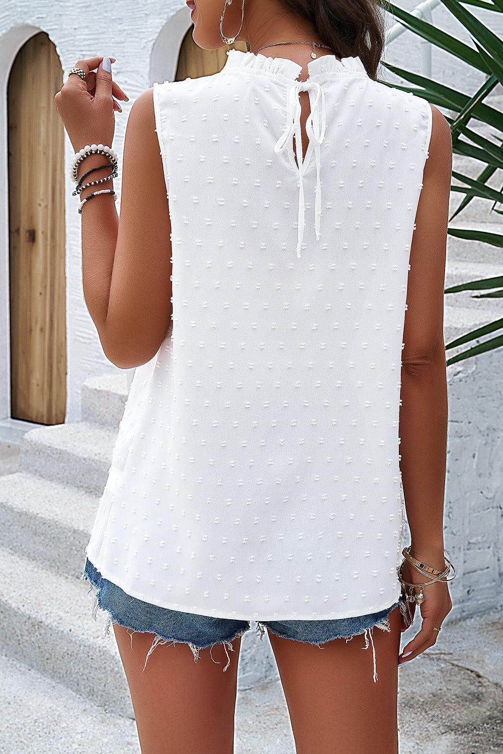 Swiss Dot Round Neck Tank - VacationGrabs
