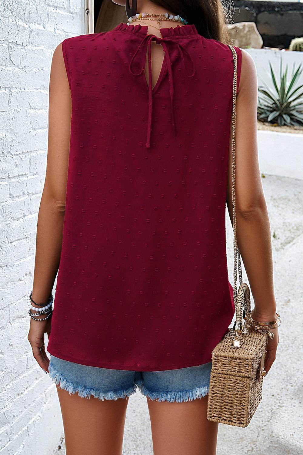 Swiss Dot Round Neck Tank - VacationGrabs