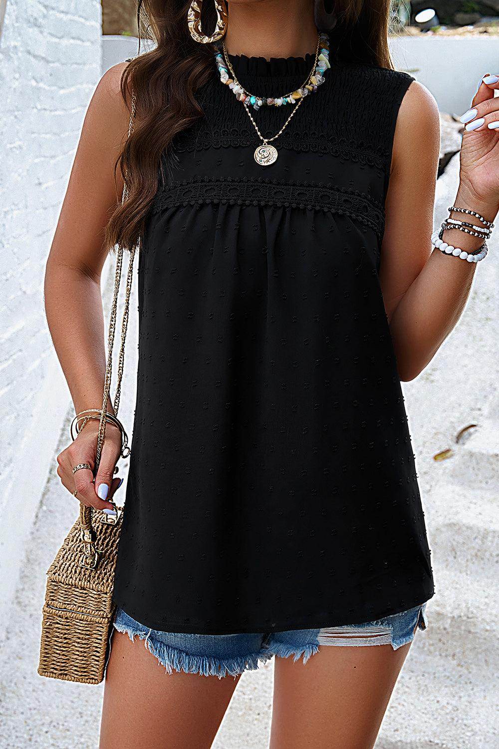 Swiss Dot Round Neck Tank - VacationGrabs
