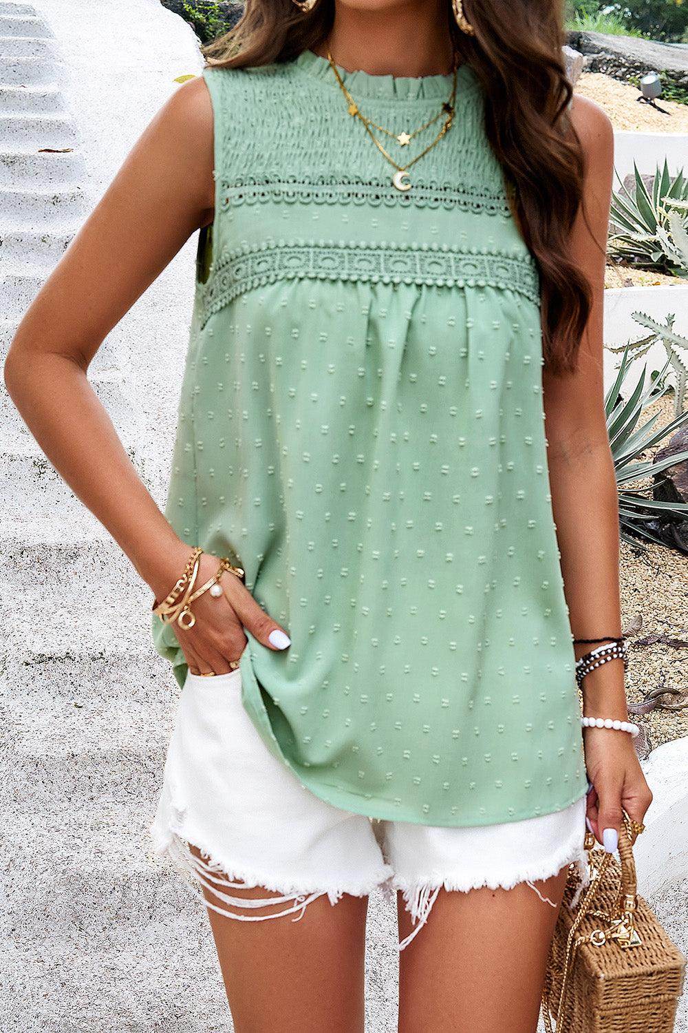 Swiss Dot Round Neck Tank - VacationGrabs