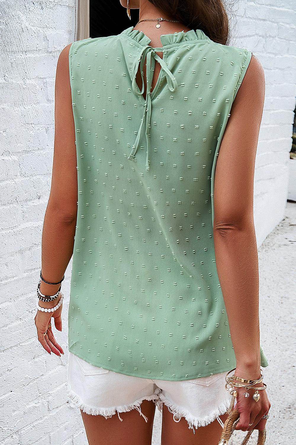 Swiss Dot Round Neck Tank - VacationGrabs