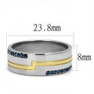 Men's synthetic crystal fashion rings with a sleek design featuring gold accents and blue crystals