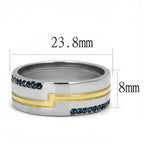 Men's synthetic crystal fashion rings with a sleek design featuring gold accents and blue crystals