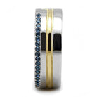 Men's synthetic crystal fashion rings with two-tone design and sparkling blue crystals