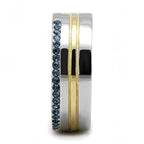 Men's synthetic crystal fashion rings with two-tone design and sparkling blue crystals