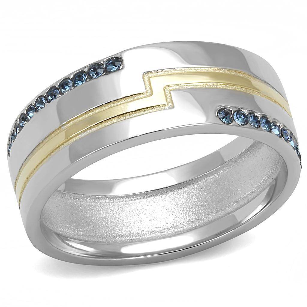 Stylish men's ring with synthetic crystal fashion rings, featuring silver and gold details