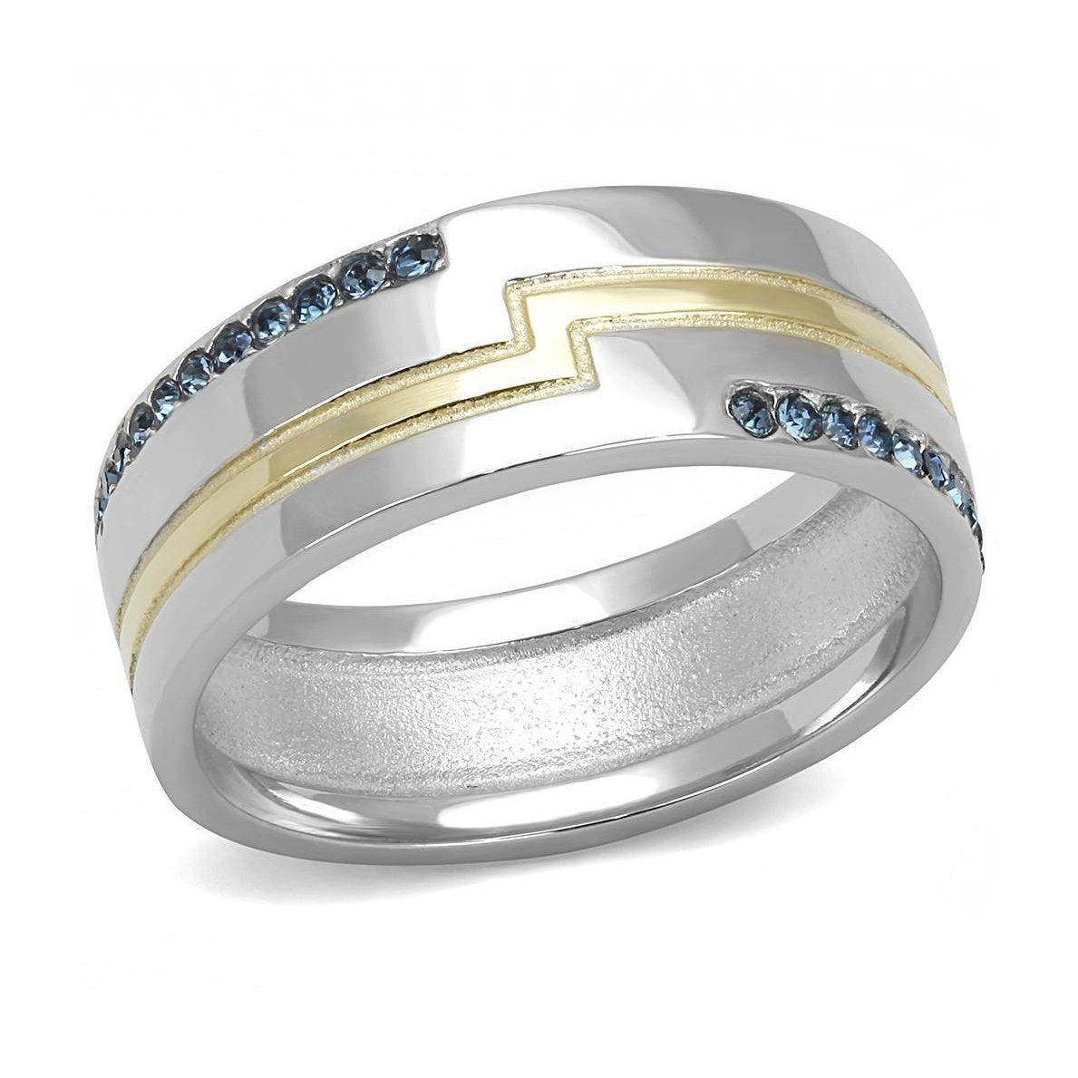 Stylish men's ring with synthetic crystal fashion rings, featuring silver and gold details