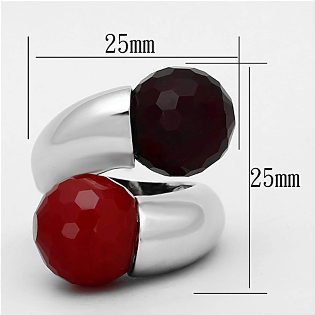 VacayGrabs synthetic gemstone fashion ring featuring a red and black faceted design with a sleek silver band