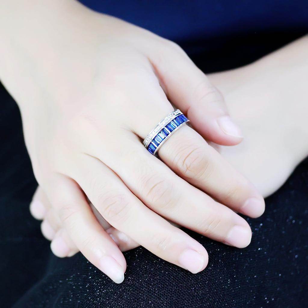 Elegant synthetic gemstone ring for women featuring a stunning blue design and silver accents