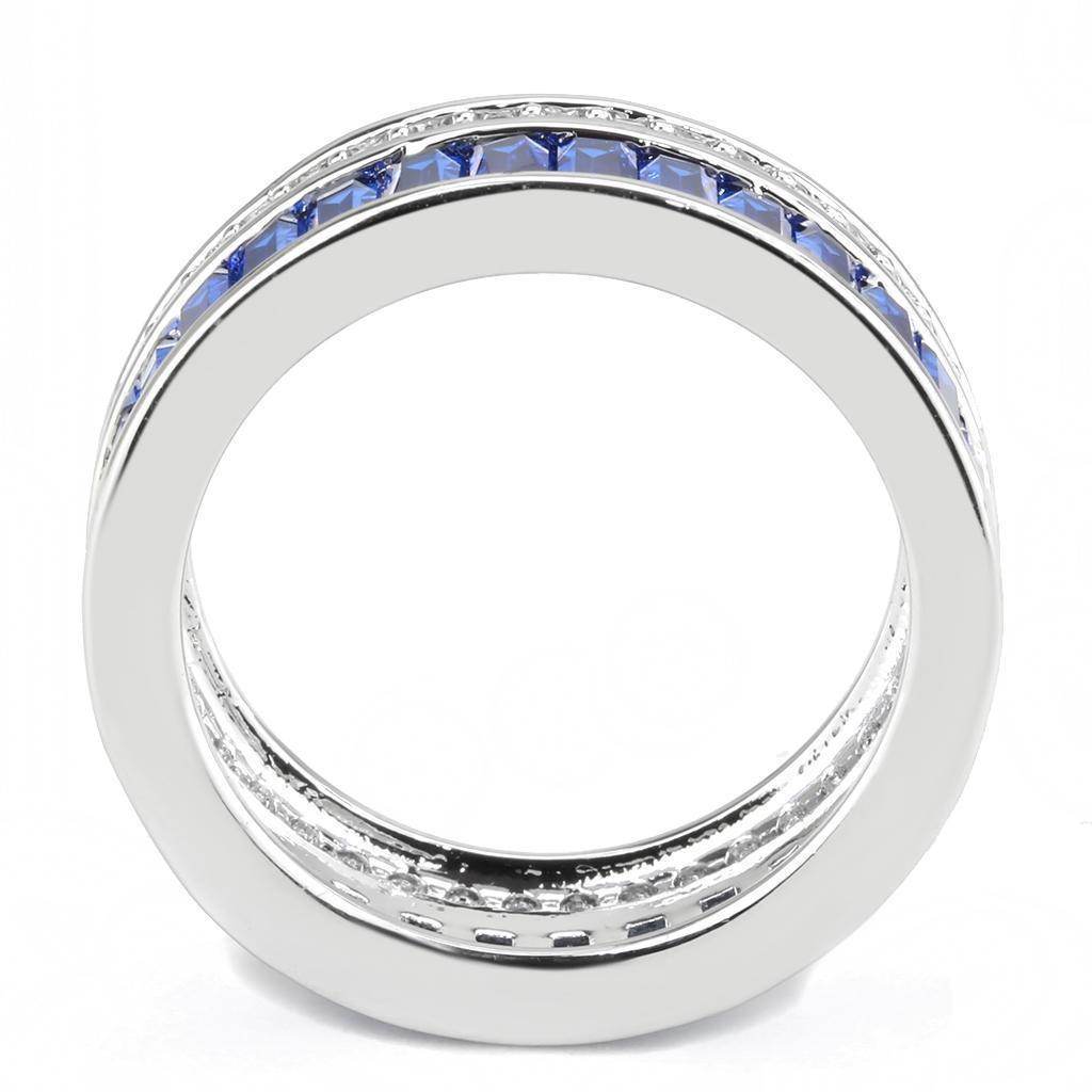 Elegant synthetic gemstone ring for women featuring a sparkling blue design and a polished silver band