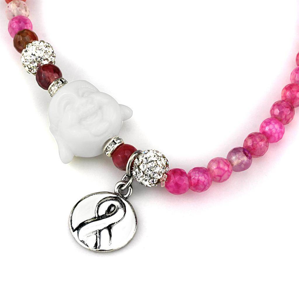 VacationGrabs synthetic gemstone statement necklace with vibrant pink beads and a charm pendant