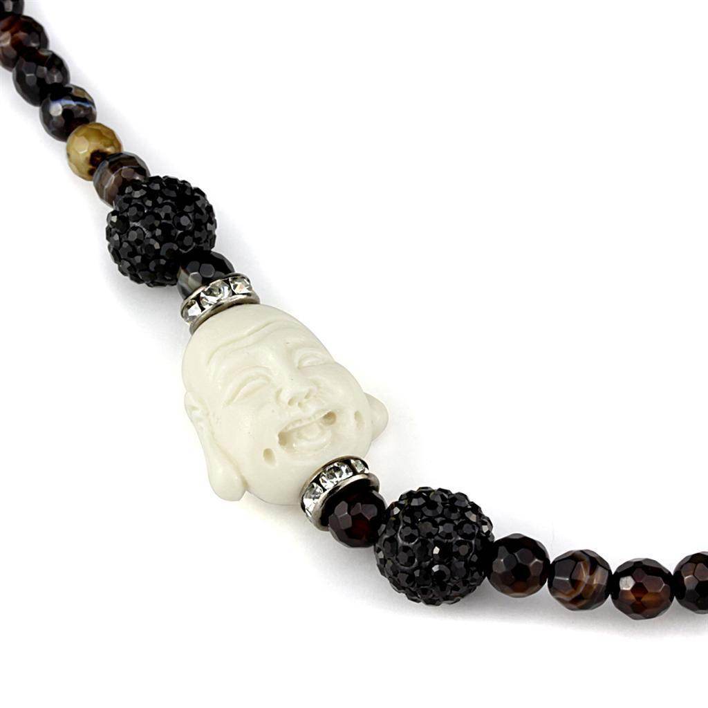 Handcrafted synthetic glass bead necklace featuring a Buddha pendant and unique black beads
