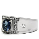 Stylish men's ring featuring a blue gemstone and synthetic glass jewelry accents for a modern look