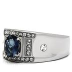 Stylish men's ring featuring a blue gemstone and synthetic glass jewelry accents for a modern look