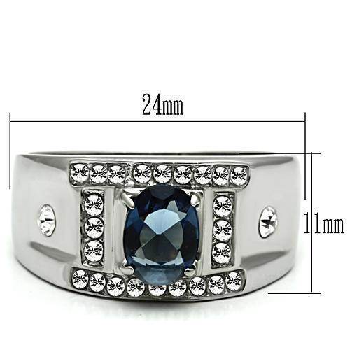 VacationGrabs Men's Ring featuring synthetic glass jewelry with a blue gemstone and silver design