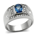 Men's ring featuring a blue synthetic glass jewelry stone and sparkling accents for a modern look