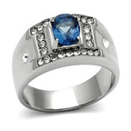 Men's ring featuring a blue synthetic glass jewelry stone and sparkling accents for a modern look
