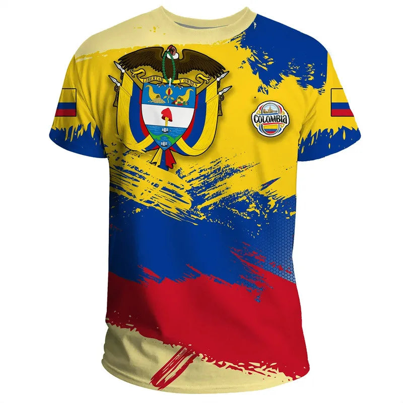 Colombia flag t-shirt printed, featuring vibrant colors for casual wear
