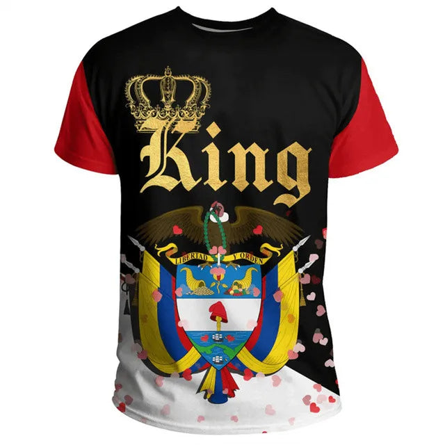 Men's t-shirt printed with King graphic and royal emblem design
