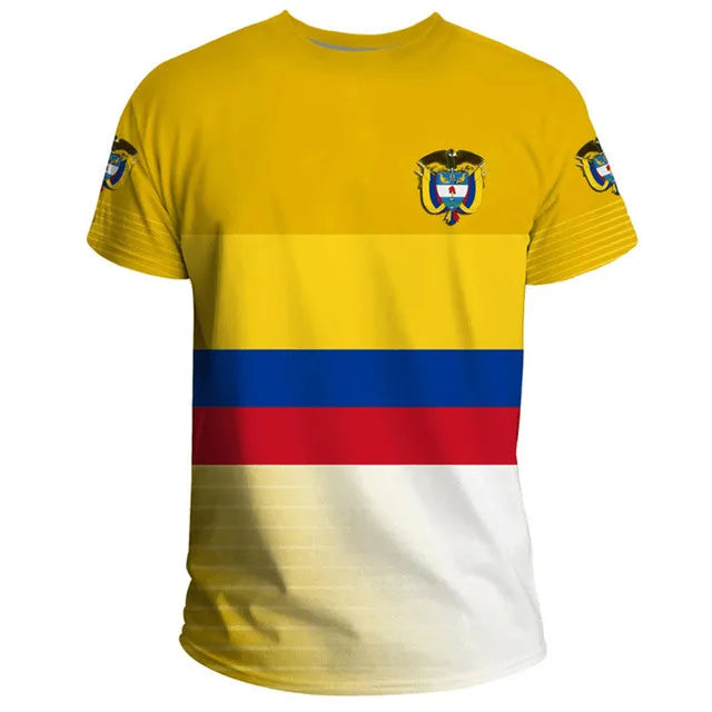 Men's yellow t-shirt printed with Ecuador flag design, casual wear