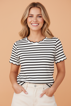 Pretty Bash women's striped shirt, casual cotton t-shirt for everyday wear