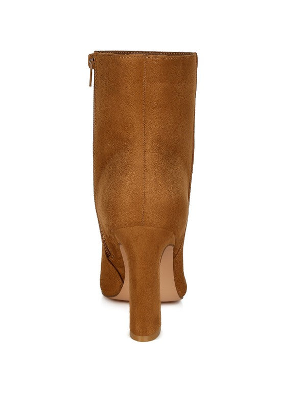 Rag Company tan suede ankle boots with a stylish high heel and zipper for easy wear
