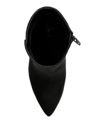 Top view of Rag Company tan suede ankle boots with a sleek pointed toe design
