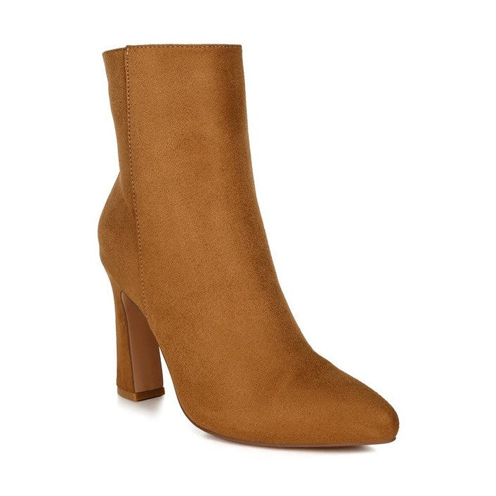 Rag Company tan suede ankle boots with a stylish pointed toe and high heel design
