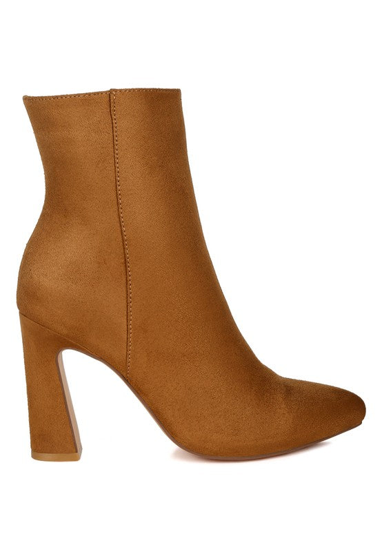 Stylish tan suede ankle boots with a high heel for a chic look