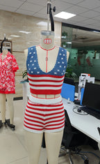 Women's tank top pajama set in red and blue stripes, perfect for relaxing at home