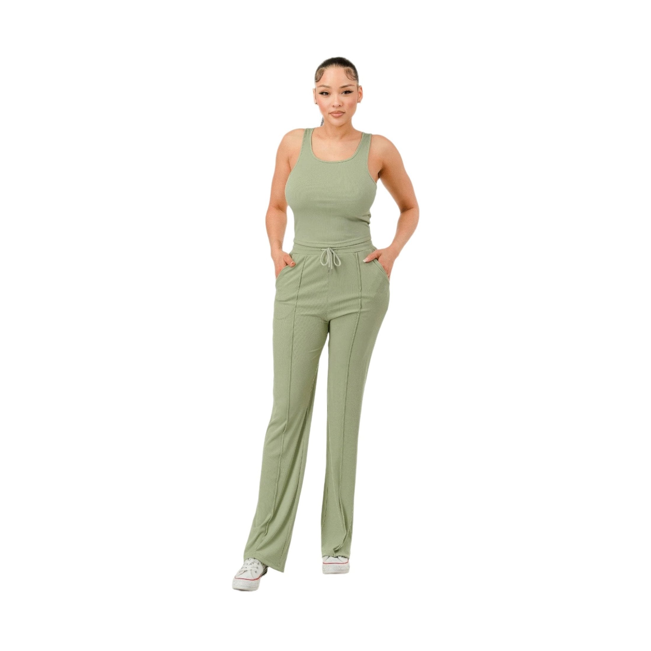 VacationGrabs women's tank top pant set with pockets in light green comfortable casual outfit
