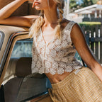 Women's beige tank top with lace, perfect for summer outings