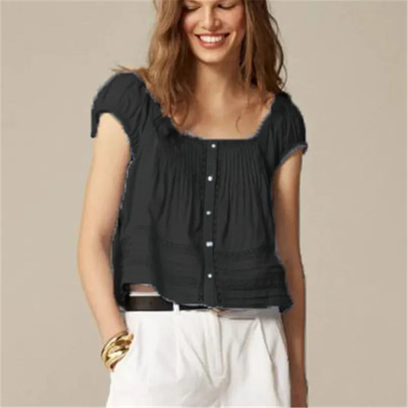 Women's black tank top with lace, stylish casual wear for summer