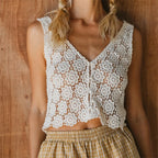 Women's white tank top with lace, perfect for summer outings