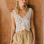 Women's white tank top with lace, perfect for summer outings