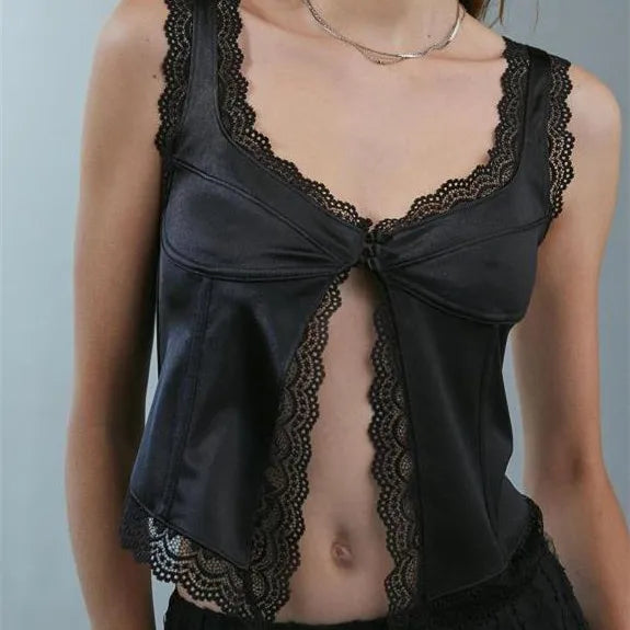 Black lace trim tank top women tops for stylish summer wear