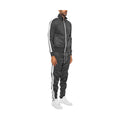 Men's 2PC Track Sets in Black with tape front pleat tracksuit design and sporty side stripes