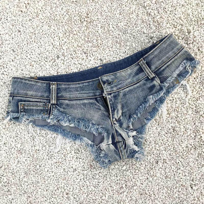 Tassel Low Rise Jean Shorts Sexy Denim Booty Shorts Vintage Blue –  VacationGrabs