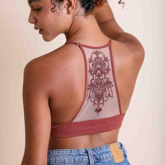 Women's Shirts Tattoo Mesh Racerback Bralette
