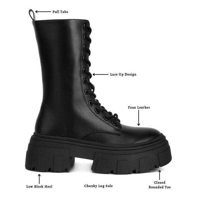 Rag Company Tatum combat boots in black with lace-up design and chunky lug sole