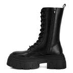 Rag Company Tatum combat boots in black with chunky sole and lace-up design for stylish versatility