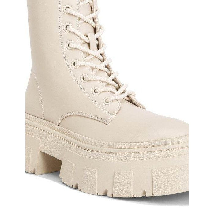 Rag Company Tatum combat boots in beige with trendy thick platform sole and lace-up design
