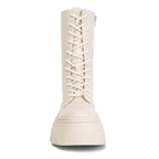 Tatum combat boots in light beige with high lace-up design and platform sole for women's fashion